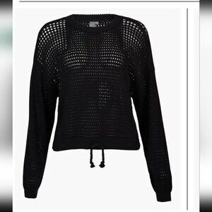 SWEATY BETTY |Tides High Open Weave Jumper sweater Crochet Black Sz 8